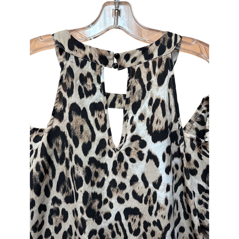 Luxology Halter Animal Print Cold Shoulder Women's Top L Boho Mobwife Y2K - Picture 3 of 9